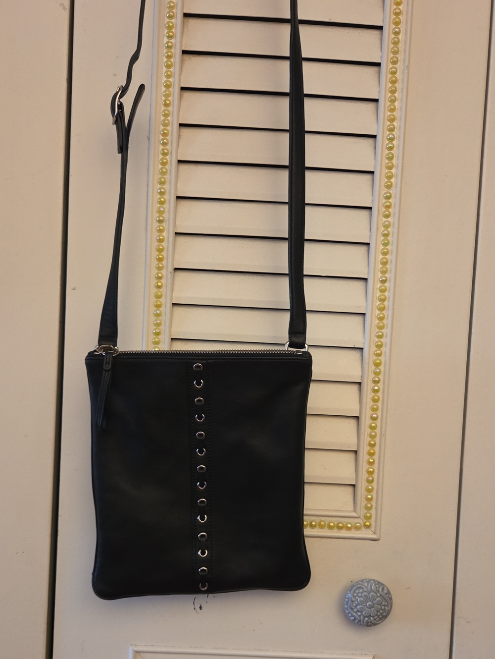 Y2K Vintage Coach Crossbody Black Leather Bag with Eyelet Detail